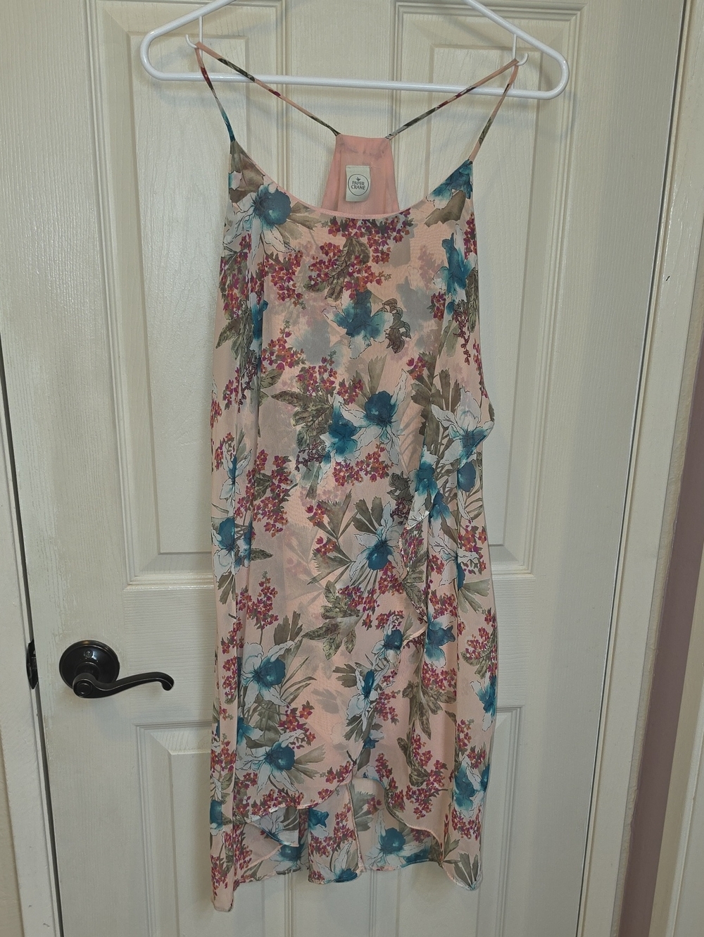 Paper Crane Blush Floral Midi Slip Dress with Teal Blooms